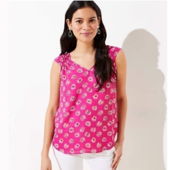 LOFT Tops - Loft Pink Floral Sleeveless Blouse